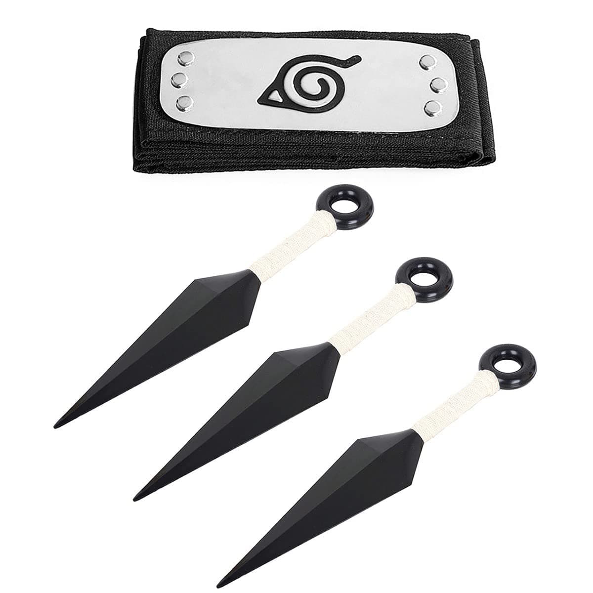 Konoha Leaf Village Ninja Shinobi Cosplay Headband with Red and White Ninja Props Big Kunai Plastic