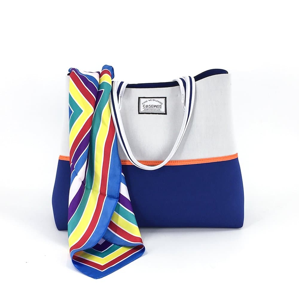 Neoprene Beach Bag Tote Bags Handbags With Detachable Pouch and Bonus Scarf for Women Ladies (Blue Dream)