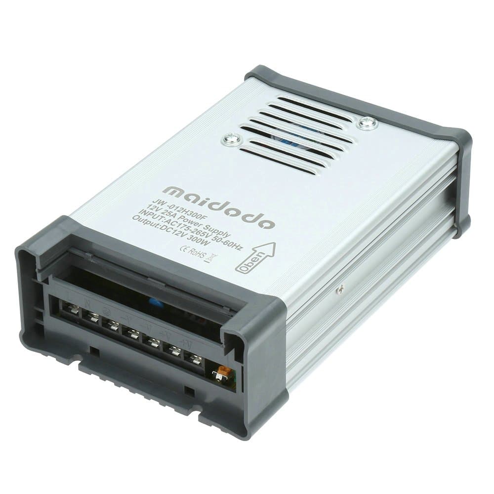Maidodo AC 175-265V to DC 12V 25A 300W IP53 Outdoor Transformer Power SupplyDriver for Waterproof LED Stripe [Energy Class A+]