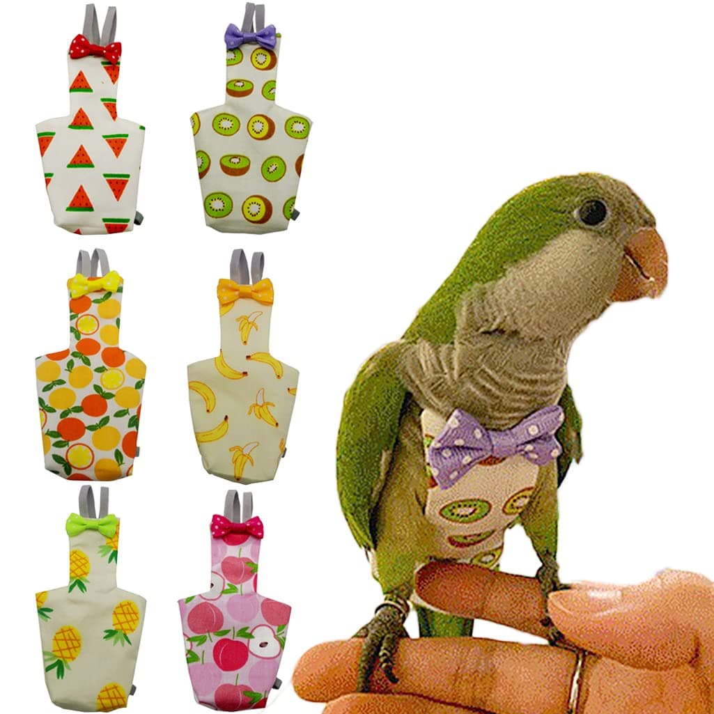 n 6 Pieces Bird Diapers, Washable Reusable Parrots Nappy with Waterproof Inner Layer Soft Small Pet Birds Flight Suit for Budgie Parakeet Cockatiel