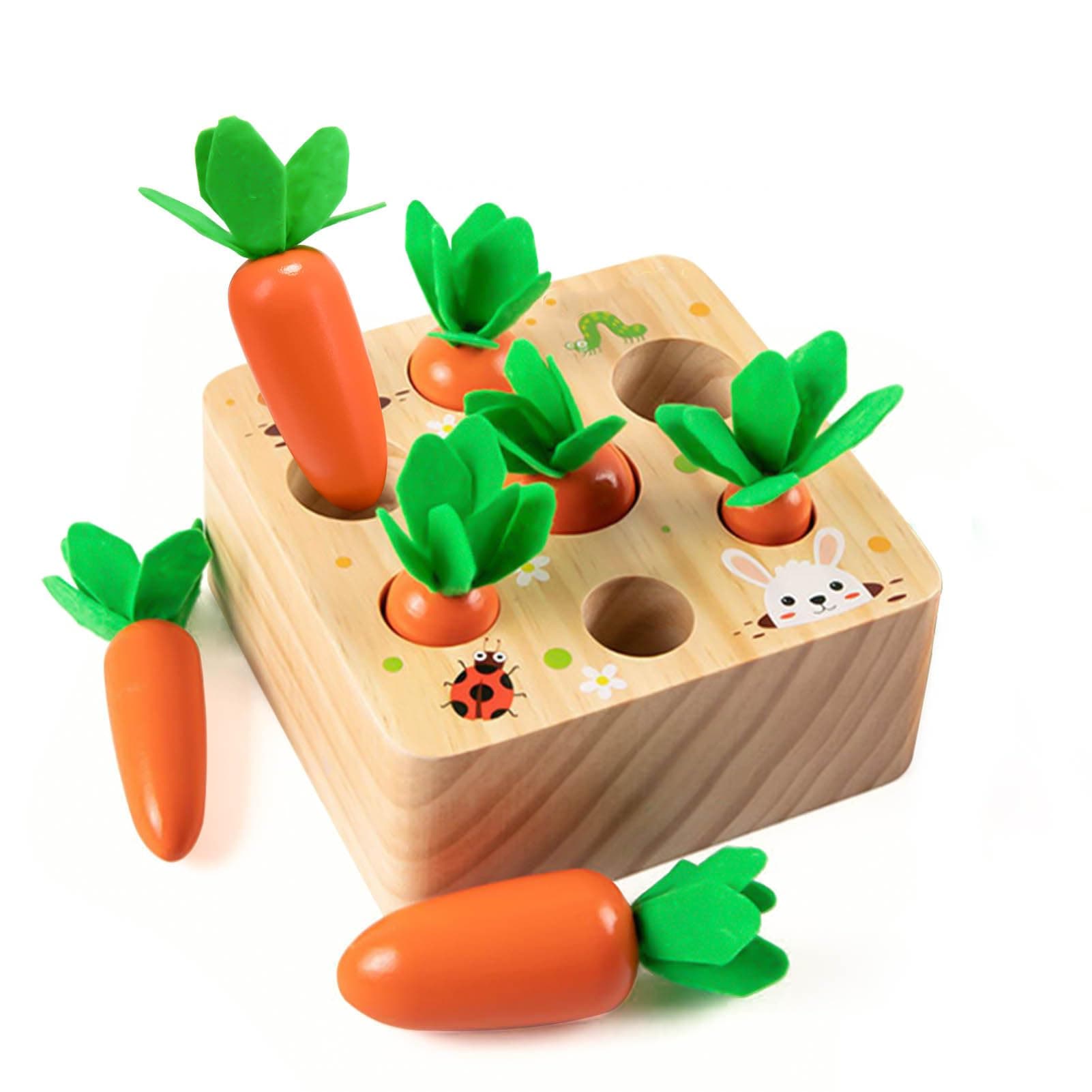 Montessori Toys for 1 Year Old Boys and Girls，Carrots Harvest Wooden Educational Toy Shape Size Sorting Puzzle Developmental Learning Gifts for Toddlers