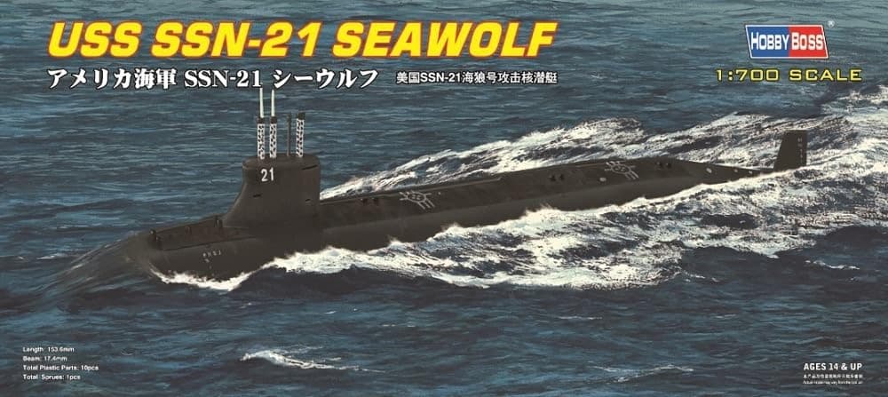 Hobbyboss 1:700 Scale USS SSN-21 Seawolf Attack Submarine Model Kit (Grey)