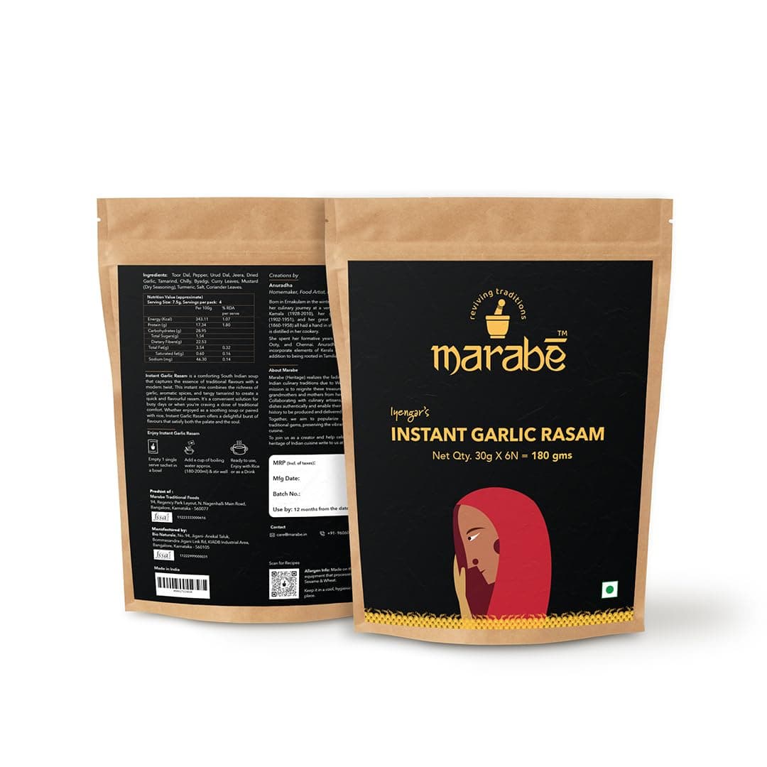 Marabe's Instant Garlic Soup (Garlic Rasam) | Flavorful | Pure Goodness in Every Sachet | No Artificial Additives | 6 Pack x 30g | Immunity Booster |