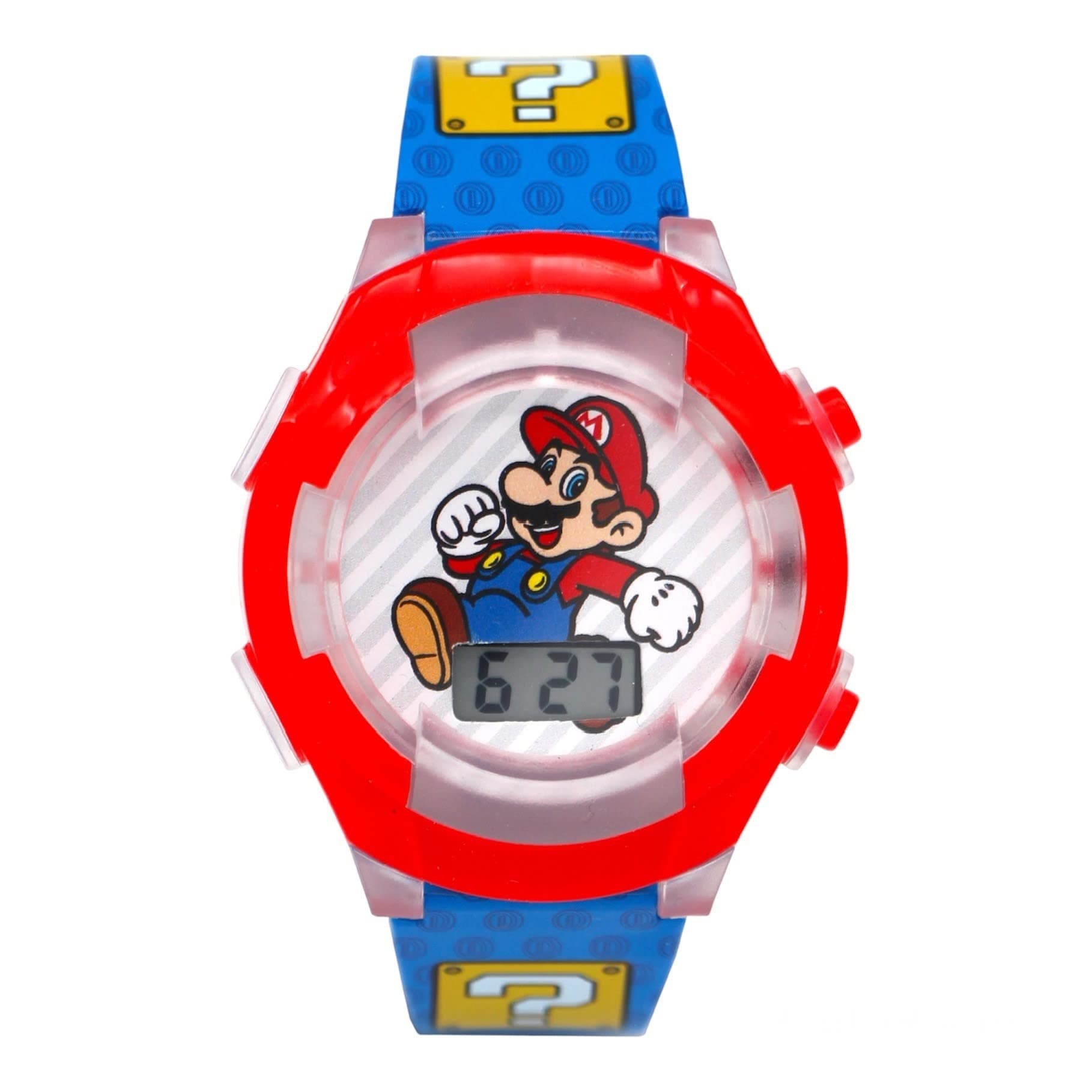 Accutime Nintendo Super Mario Digital Kids Wrist Watch with Flashing Lights - LCD Quartz Timepiece for Boys, Girls, Toddlers - Red/Blue Multicolor Strap (Model: GSM4198AZ)
