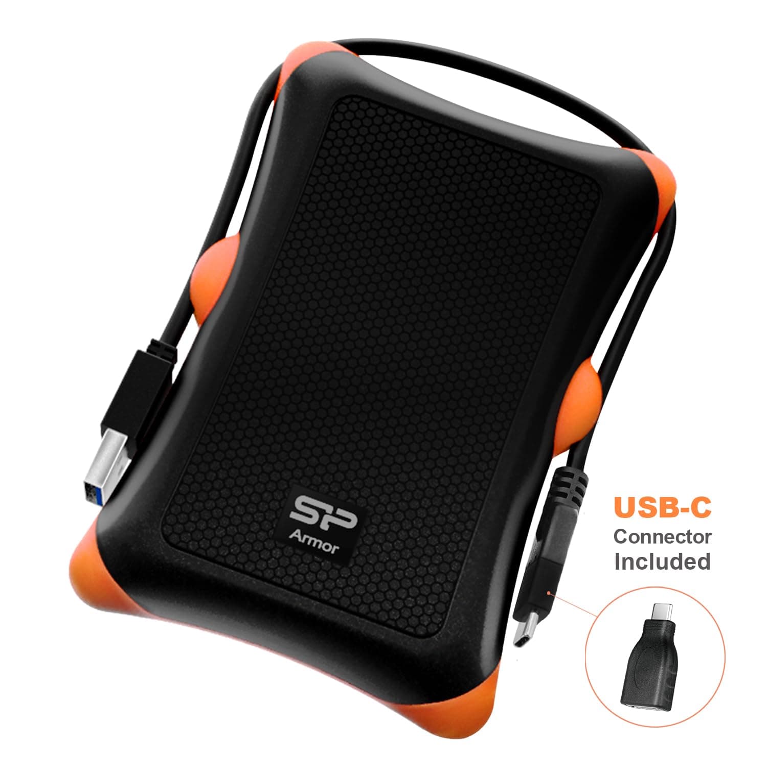 Silicon Power 1TB USB-C USB 3.0 Rugged Portable External Hard Drive HDD Armor A30, Military-Grade Shockproof for PC, Mac and iPad Pro, Black