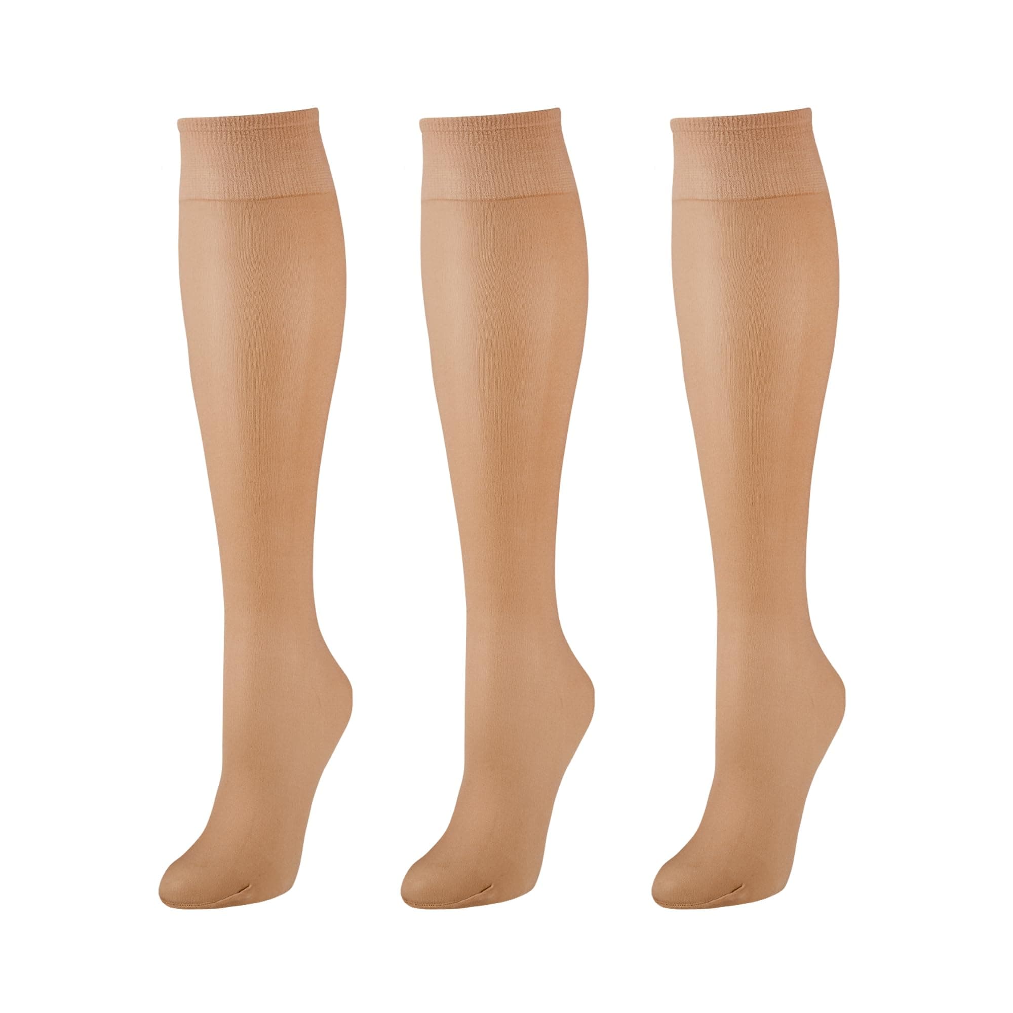 EMEM Apparel Women's Ladies Plus Size Queen Sheer Support Knee High Stockings 3-Pack Suntan 1X