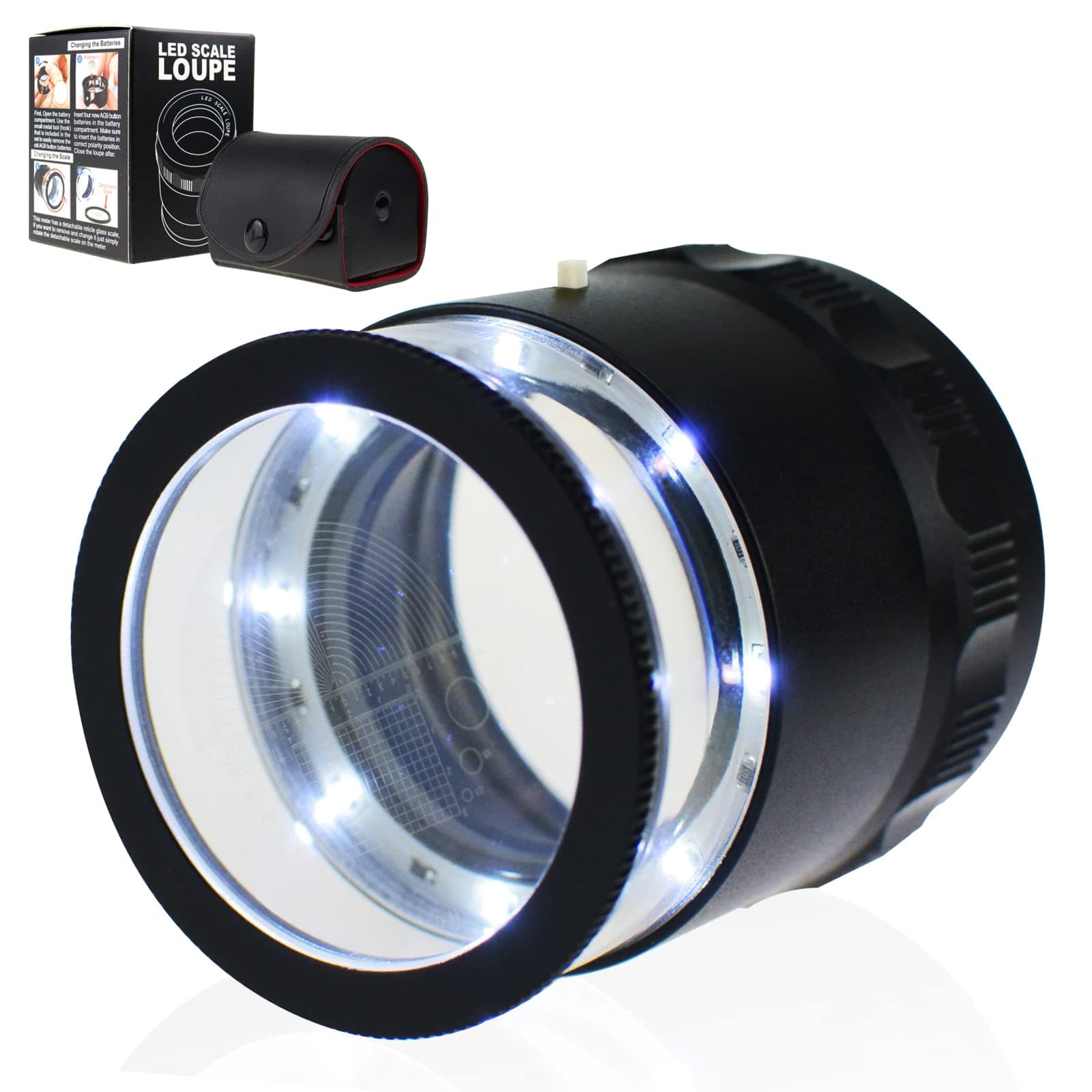 DANOPLUS 10x Magnification 8 LED Light Glass Scale Chart Jewelers Eye Loupe Magnifier 25mm Field of View