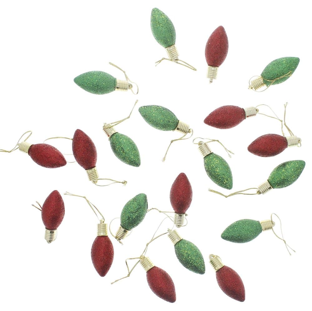 Holiday Christmas Sparkling Shimmering Glitter String Lights Bulb Ornaments, Red, Green, Medium, Set of 20, 3"