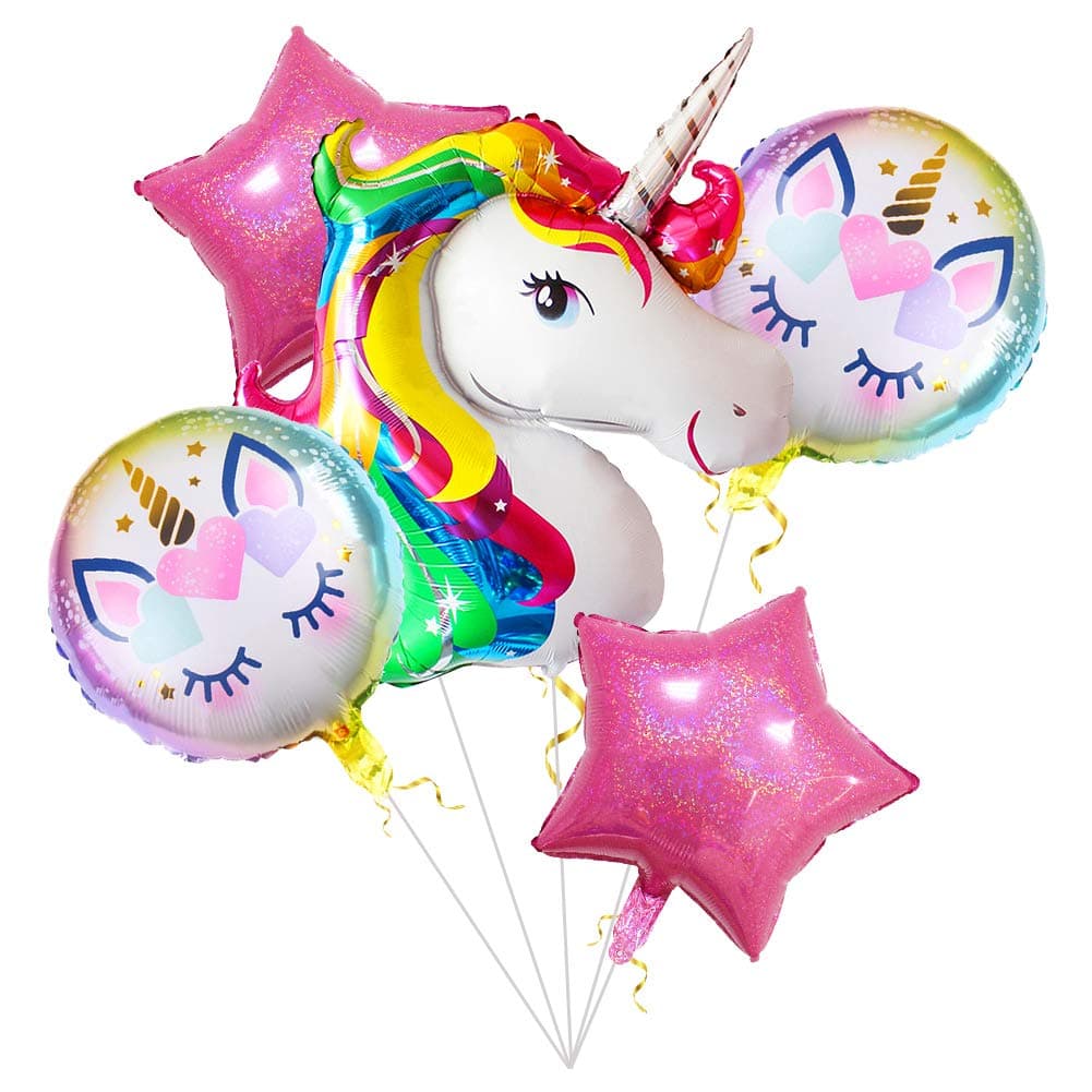 Unicorn Balloons Birthday Party Decorations - Pack of 6, Unicorn Party Supplies Large Rainbow Mylar Balloon for Unicorn Theme Bday Party Decor, First Birthday Party for Girls