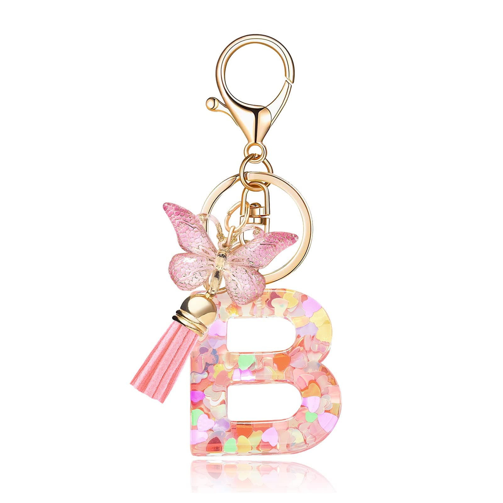 Fashion Alphabet Initial Letter Keychain Tassel Butterfly Pendant Key Ring for Purse Handbags Women Girl