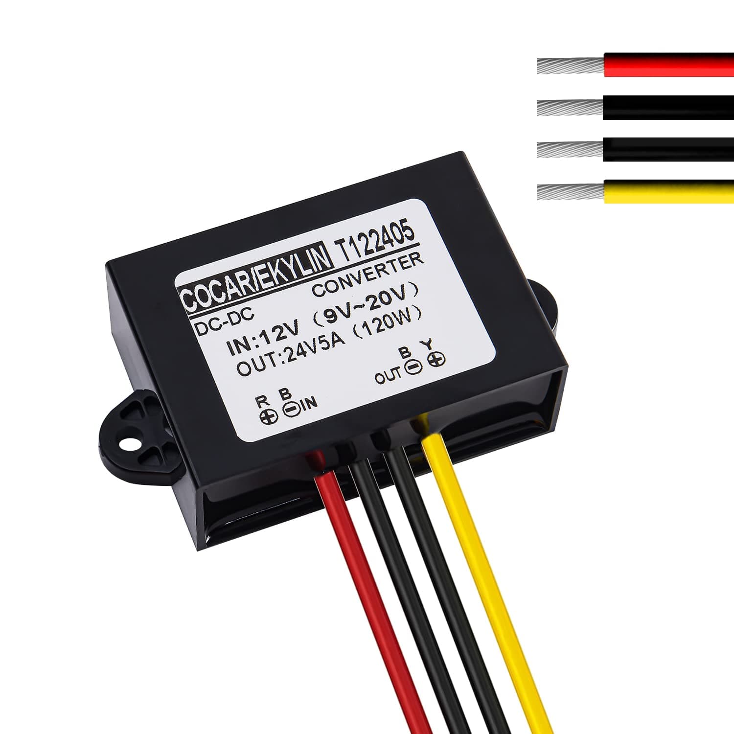 EKYLIN DC 12v Step up to 24v Converter Regulator 5A 120W Power Supply Adapter for Motor Car Truck Vehicle Boat Solar System etc.(Accept DC9-20V Inputs)