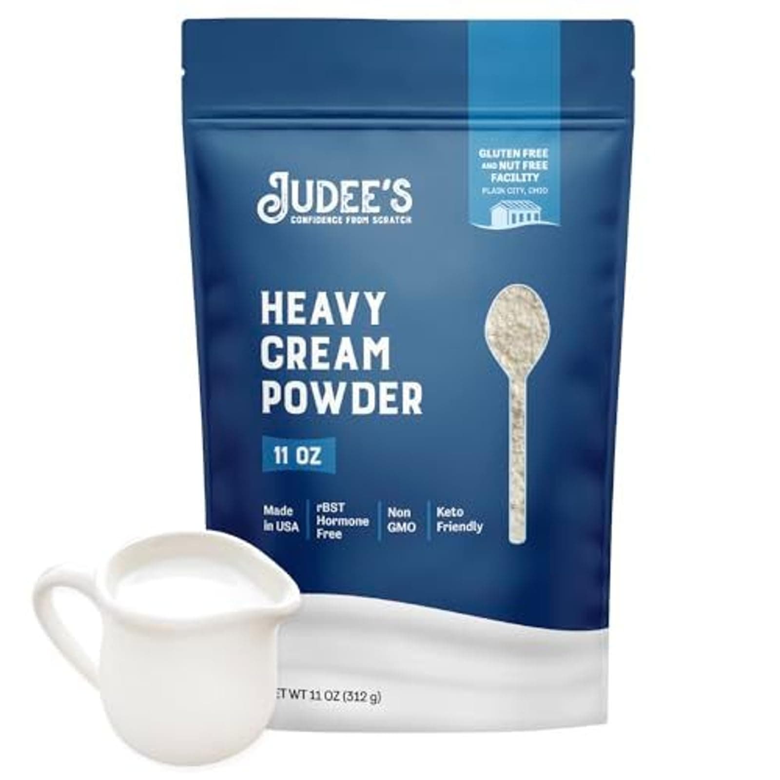 Judee's Gluten Free Heavy Cream Powder - Gluten Free Shelf-Stable Creamer Powder - Dehydrated Heavy Cream for Baking & Whipped Topping - 11 Oz