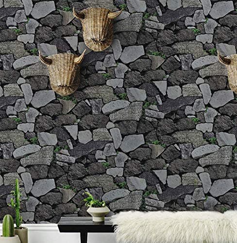 3-D Stereoscopic Wallpaper with Retro-Industrial Style Brick, Stone Bar, Cafe Background Wallpaper,A