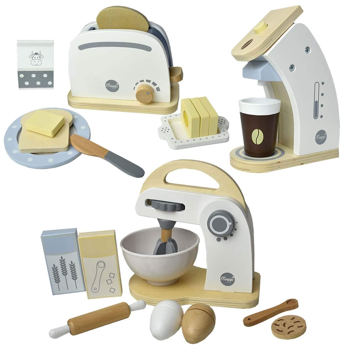 Meppi Appliances Set Toaster/coffee machine/blender made of wood for the children's kitchen/play kitchen