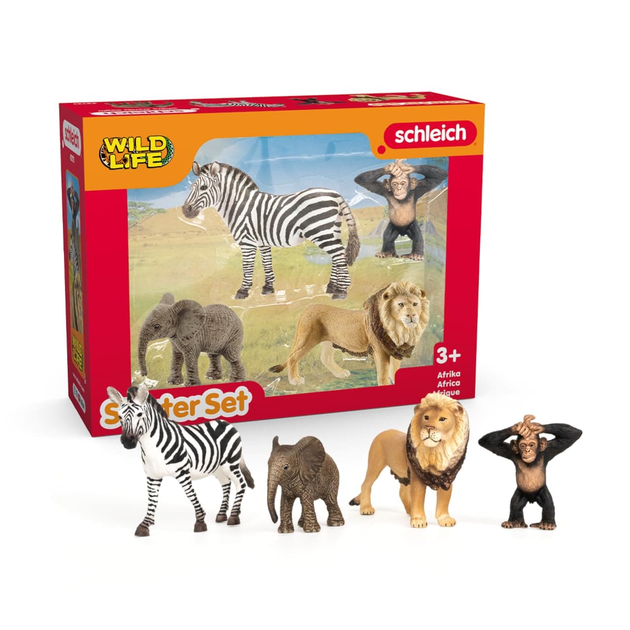 Wild Life - 4 PC Safari Animals Figurines Set with Zebra, Monkey, Elephant and Lion Toys - Realistic African Animal Figures Playset for Boys and Girls - Educational Toys for Kids Ages 3+