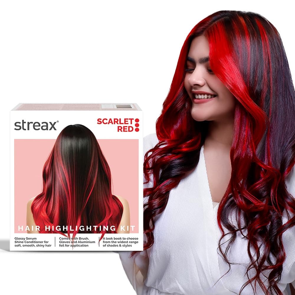 โ Hair Colour Highlight Kit | Red Hair Colour, Scarlet Red - Pack of 1 I Enriched with Walnut & Argan Oil I Hair Colour for Women | Rich, vibrant, Easy to use, DIY Application