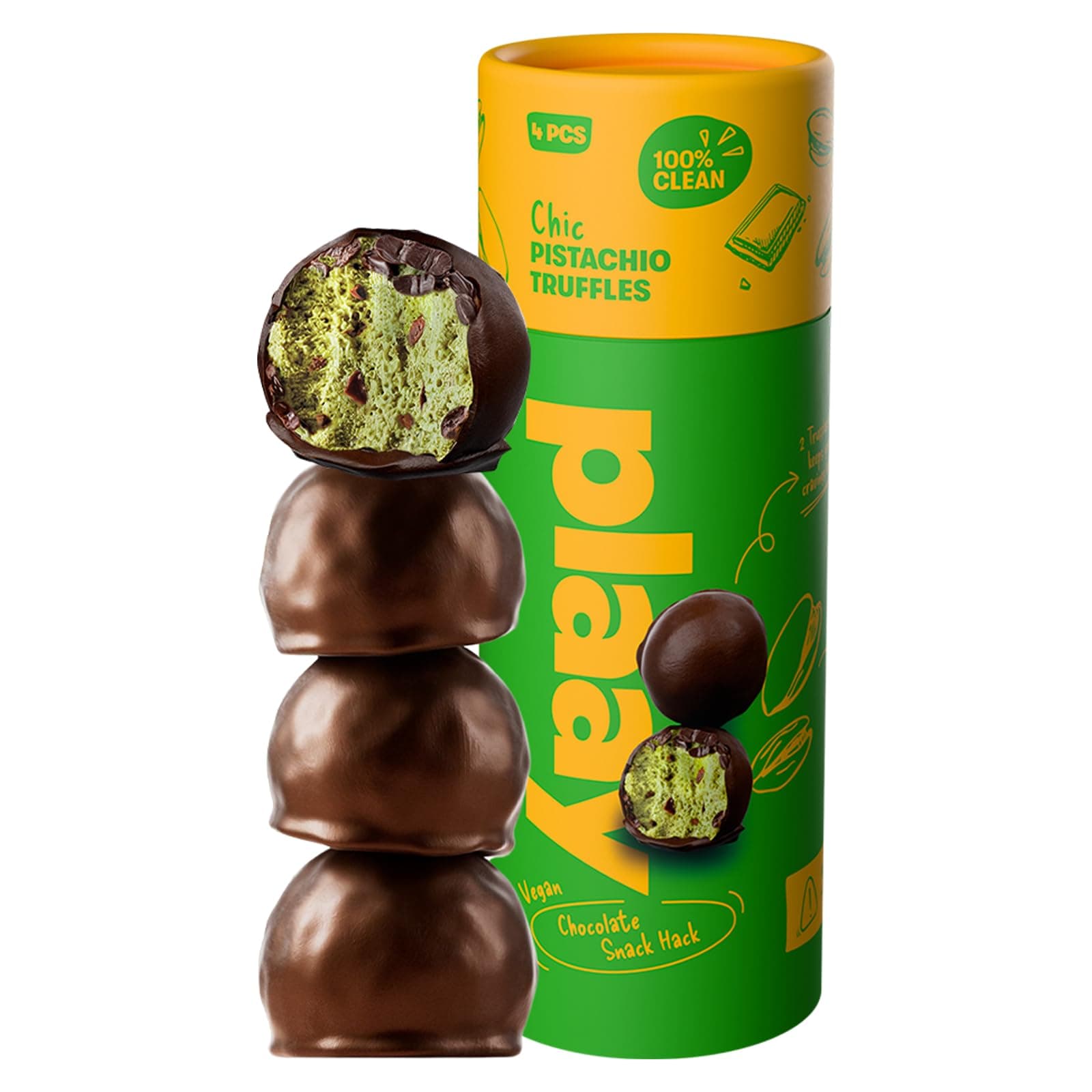 Plaay Pistachio Dark Chocolate Truffles – keto-friendly snack with clean ingredients, pistachio-packed indulgence for guilt-free, everyday chocolate bliss – 60g