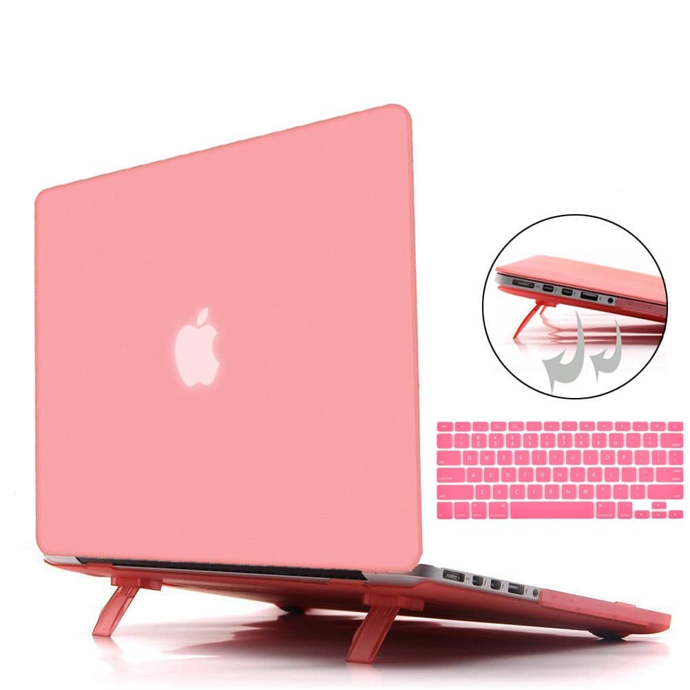 MacBook Air 13 Inch Case, Hemetech 2 in 1 Ultra Slim Soft-Touch Plastic Rubberized Hard Case Cover for Apple MacBook Air 13" A1369 A1466 Shell Cover with Foldable Stand and Keyboard Cover Skin Pink