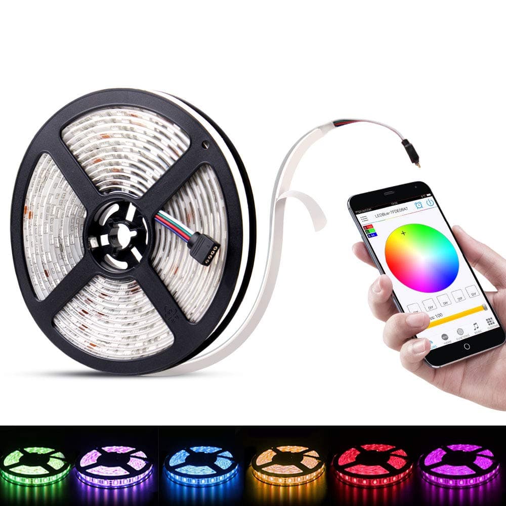 KORJO 16.4ft (5m) RGB LED Strip Light 300 LEDs 5050 Waterproof Flexible Color Changing DC 24V Rope Light for Ceiling, Porch and Cabinet