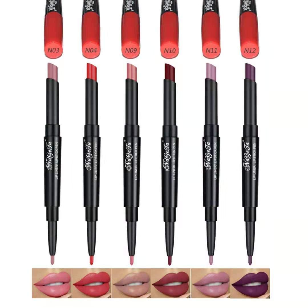 6 Color Matte Lipstick Lip Liner Pencil,Double-End Lipstick Pen Long-Lasting Waterproof Lipstick