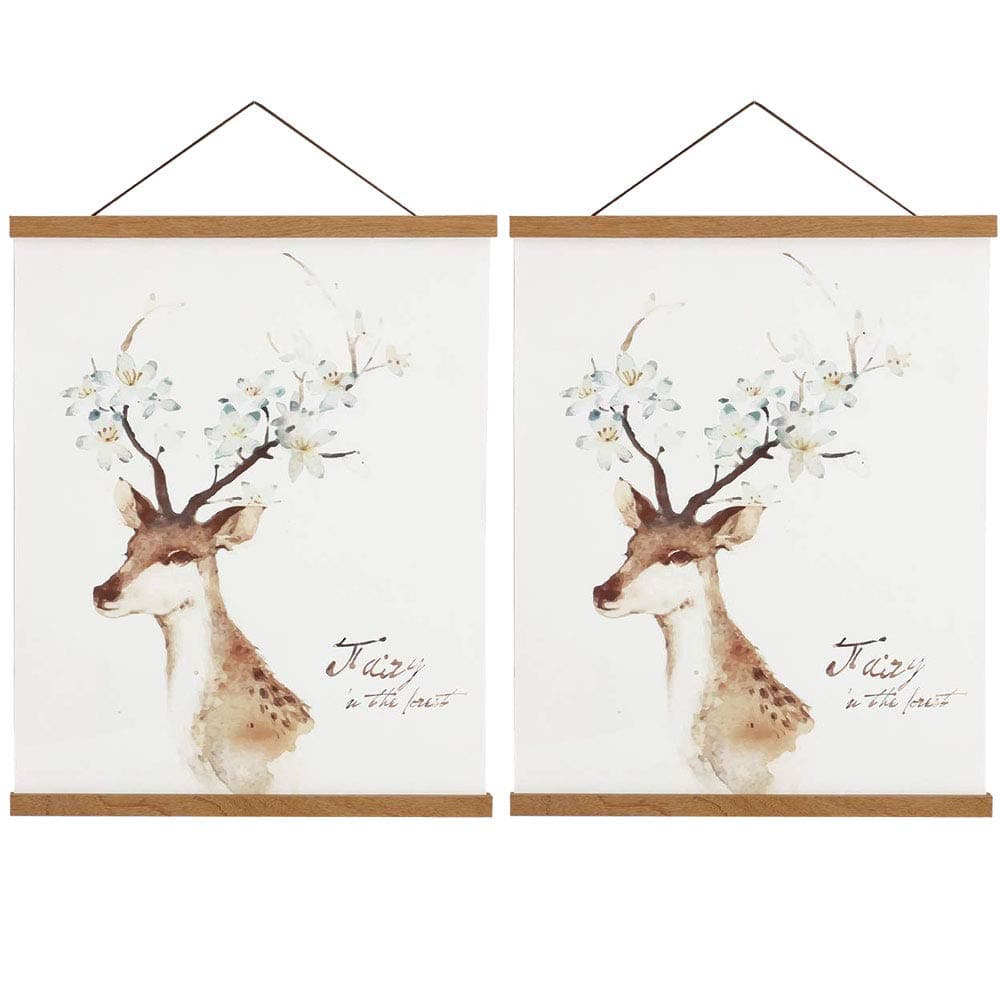 2 Pack Magnetic Poster Hanger Frame, 18x24 18x12 18x28 Light Wood Wooden Magnet Canvas Artwork Print Dowel Poster Hangers Frames Hanging Kit (Teak Wood, 18", 2 Packs)