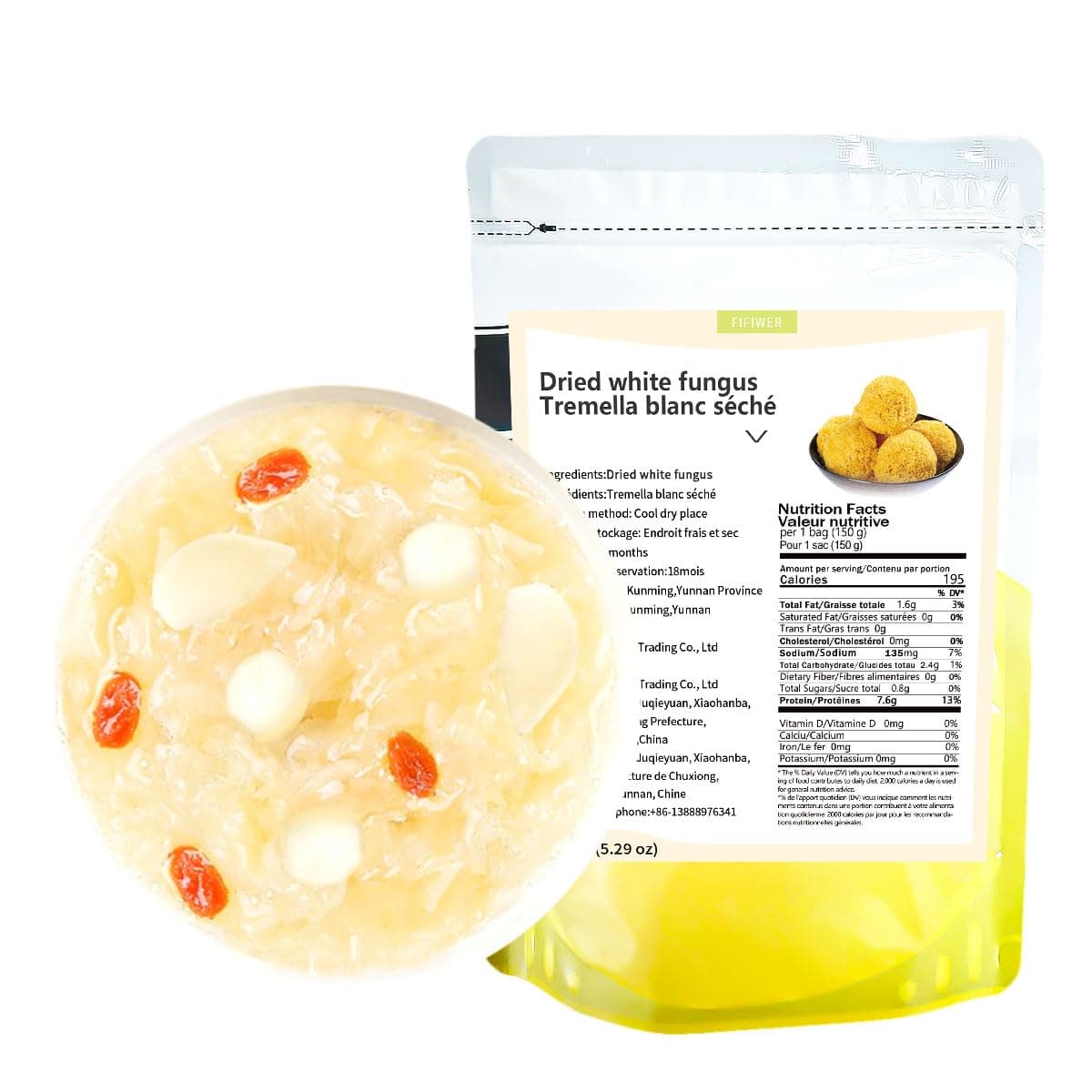 Dried Mushrooms 5.29oz/150g,Dried White Fungus,White Fungus,Tremella Mushroom,Vegetarian, It can be Used with red Dates, Medlar, Lily, Rock Sugar to Cook Congee, or to Make Cold Dishes and stir Fried