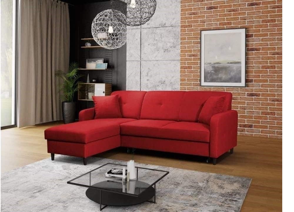 Gama Mobler Left Corner Pull Out Sofa Bed Malmo with Storage & Sprung Seat, Quality Fabric Material, 3 Seater, L-shape, Wooden Frame in Red