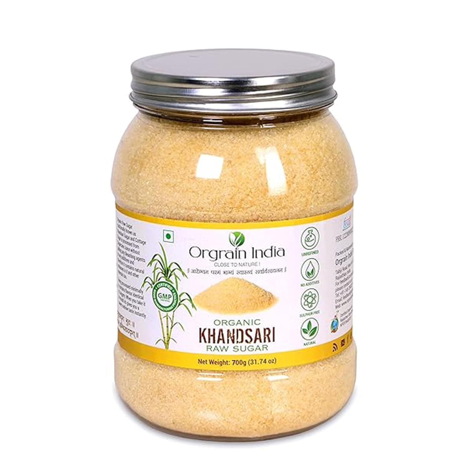 Organic Khandsari Raw Sugar 1.4 Kg (Pack of 2 * 700g) | Organically Grown | No Preservatives Added | No Artificial Flavors
