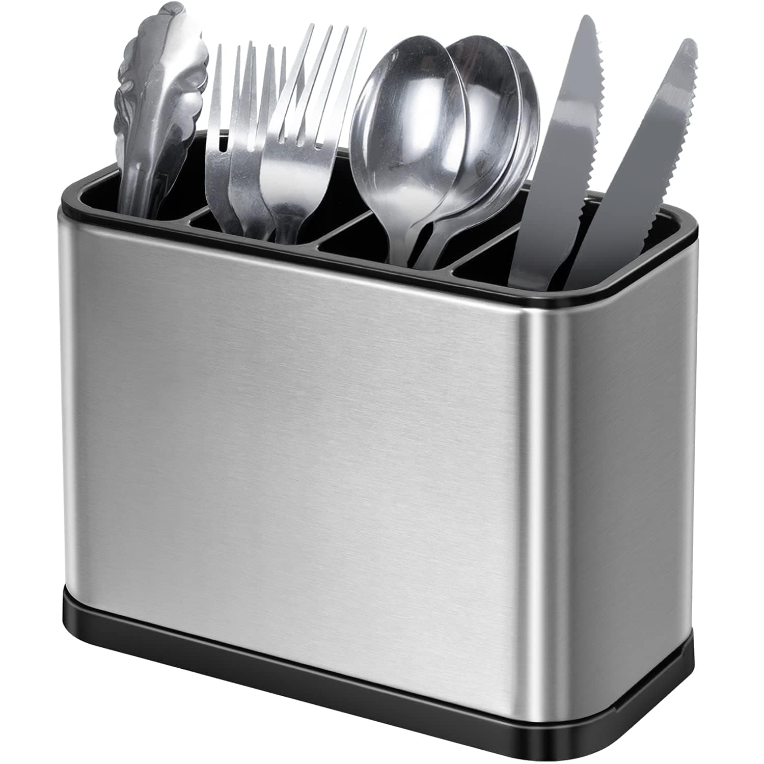 Utensil Holder, 4 Divider Cutlery Drainer for Sink, Stainless Steel ABS Anti Slip Scratch Rustproof - 7.1 x 3.39 x 5.1 inch