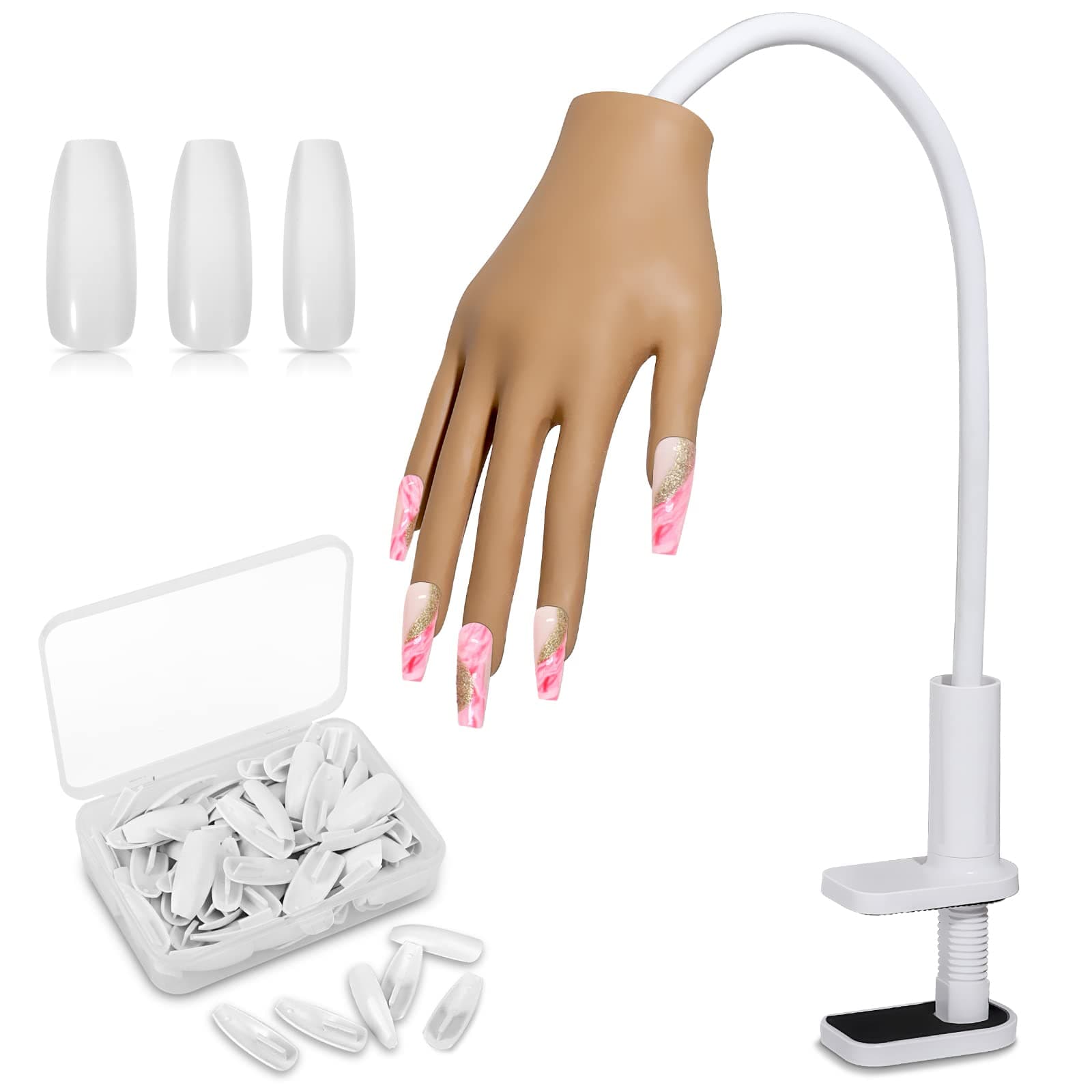 DecinieePractice Hand for Acrylic Nails, Flexible Silicone Nail Practice Hands Fake Nail Maniquin Hand, Built-in Aluminum Alloy Bracket, Fingers Won't Break, Nails Will Not Fall Off
