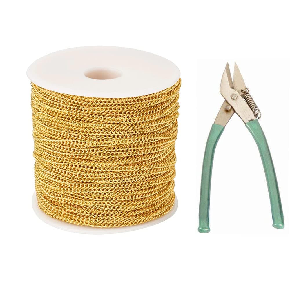 Jewellery Chains for DIY Jewelry Making Necklace Earring Findings Accessories, Golden 1mm Length 10 Mtr & Side Cutter Plier