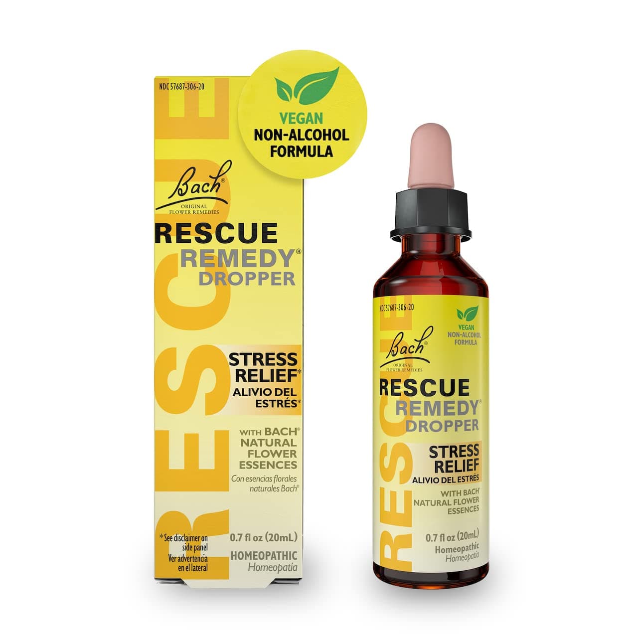 RESCUE Bach Remedy Dropper 20mL, Natural Stress Relief, Homeopathic Flower Essence, Vegan, Gluten & Sugar-Free, Non-Habit Forming (Non-Alcohol Formula)