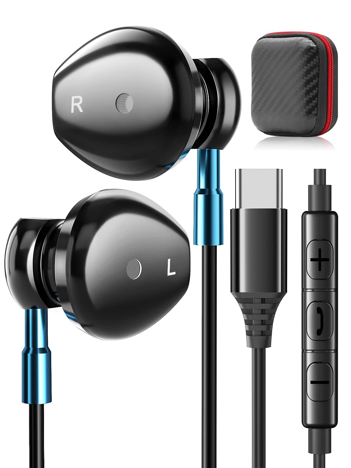 USB C Headphones for Samsung S24 S23 Ultra A55 Google Pixel 6a Earbuds with Microphone Stereo USB C Earphones Semi in Ear Wired Headphone for iPhone 15, Samsung Galaxy Z Flip 5/4 Z Fold 5/4 S22 S20 FE