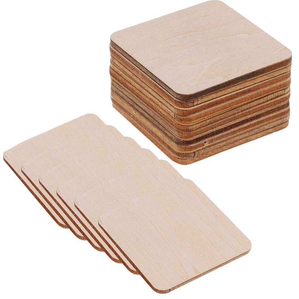 Zngou 16 PCS Wooden Square Coasters Shapes Unfinished Blank Wood Squares Plain Wood Pieces 4 Inch Wooden Plaques Small Wooden Sheets For Craft DIY Art Project Pyrography Engraving Carving Painting