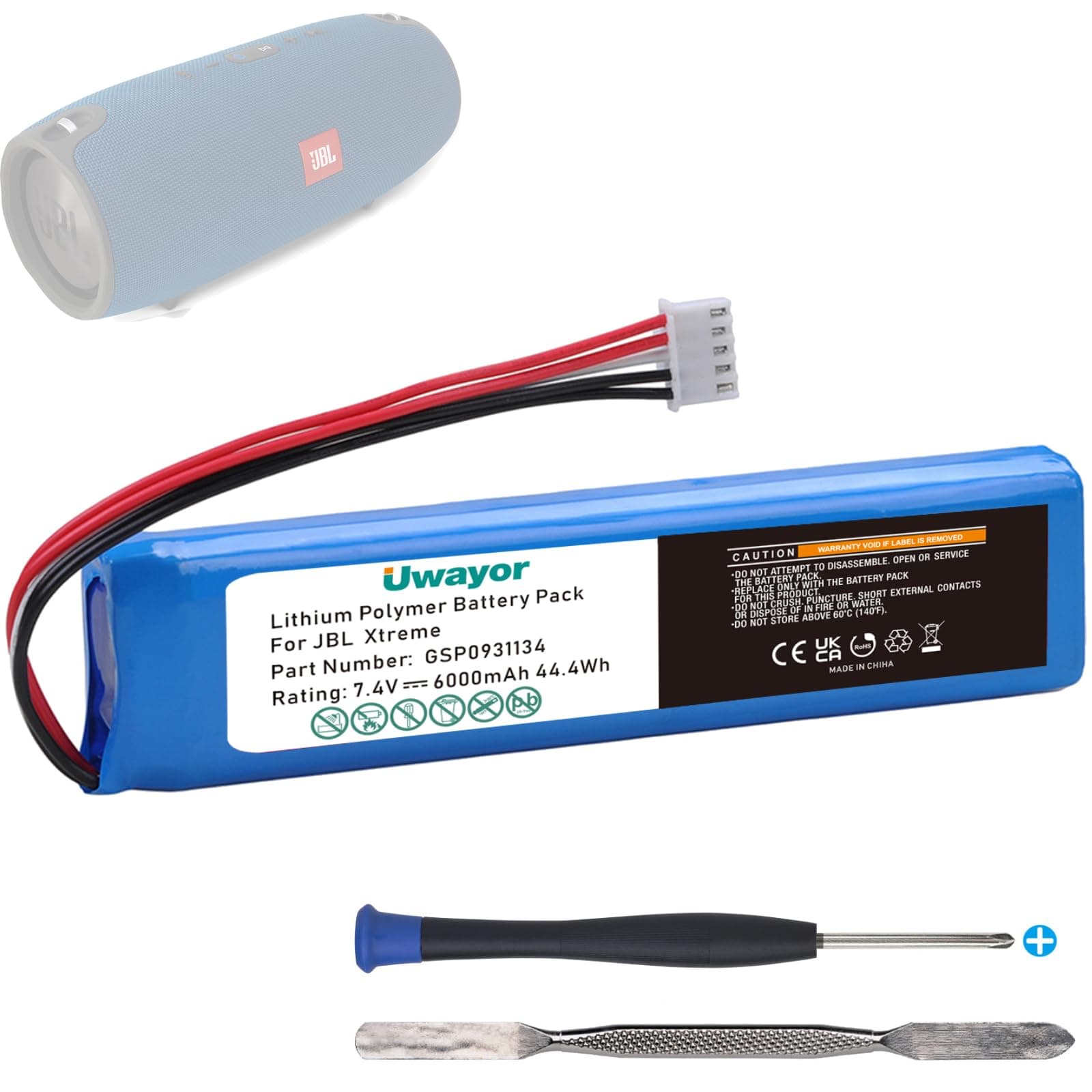 6000mAh Replacement Battery for JBL Xtreme，Xtreme 1，GSP0931134 7.4V High Capacity Battery for JBL Bluetooth Speaker with Installation Tool