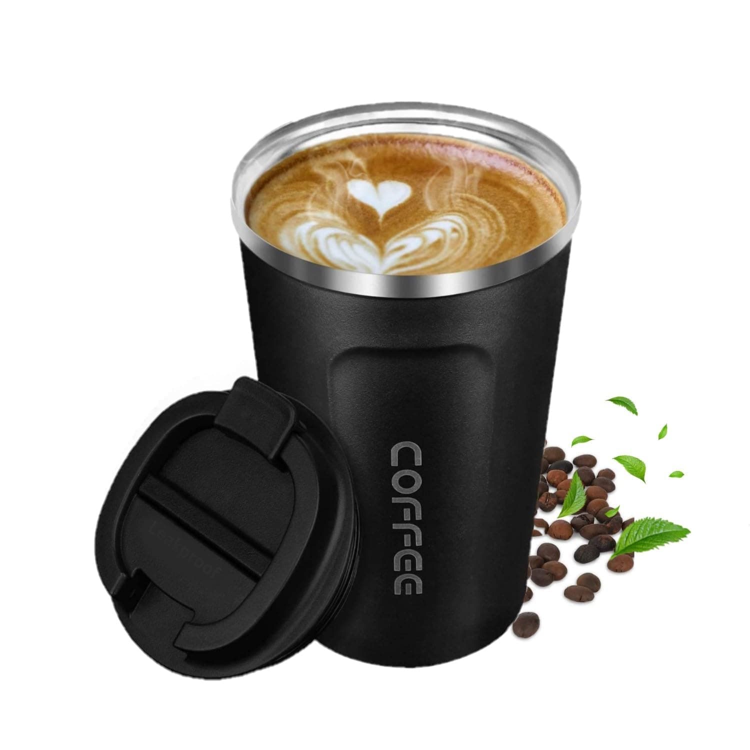 Artlive Travel Mug, Coffee Cup Insulated & Reusable Travel Cup - Thermal Stainless Steel Eco-Friendly with Leakproof Lid - Hot & Cold Coffee Mug 380ml (Black)