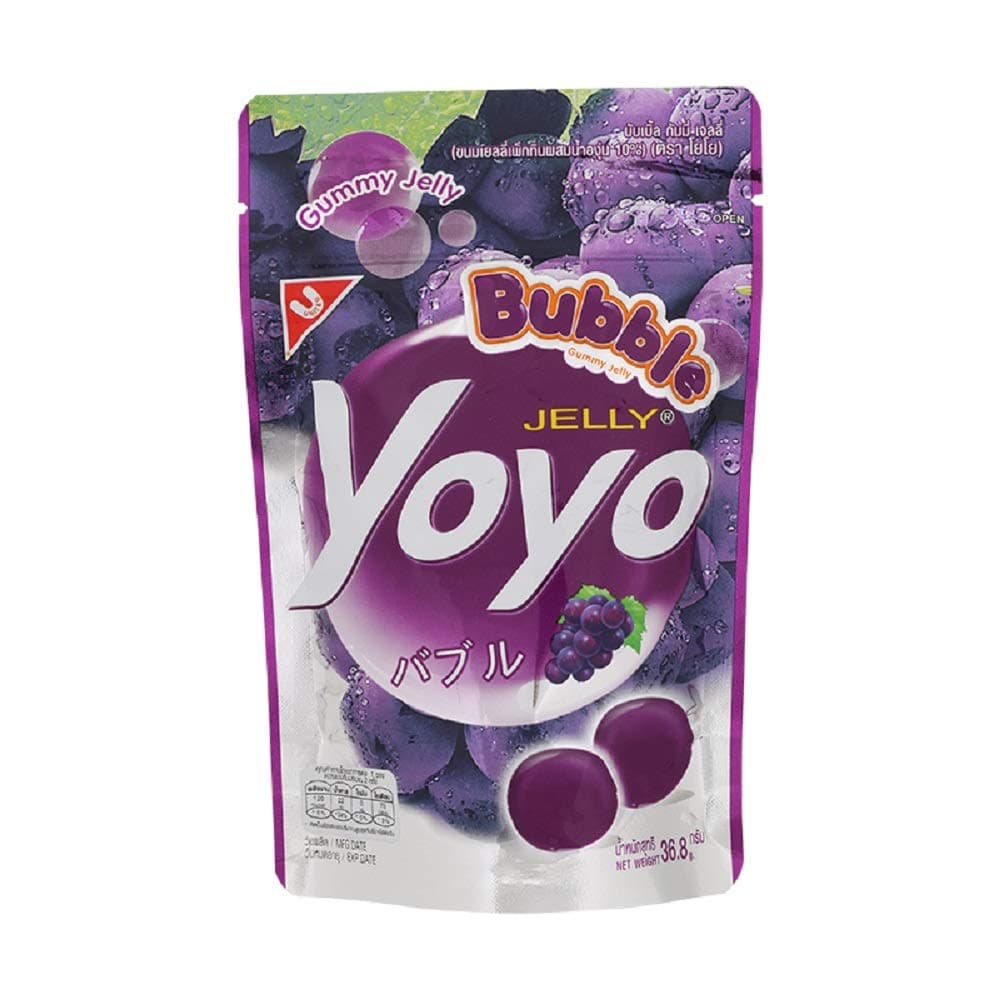 YOYO Brand, Bubble Gummy Jelly, Pectin Gummy Jelly Dessert Contains 10% Grape Juice, Size 36.8g X 2 Packs