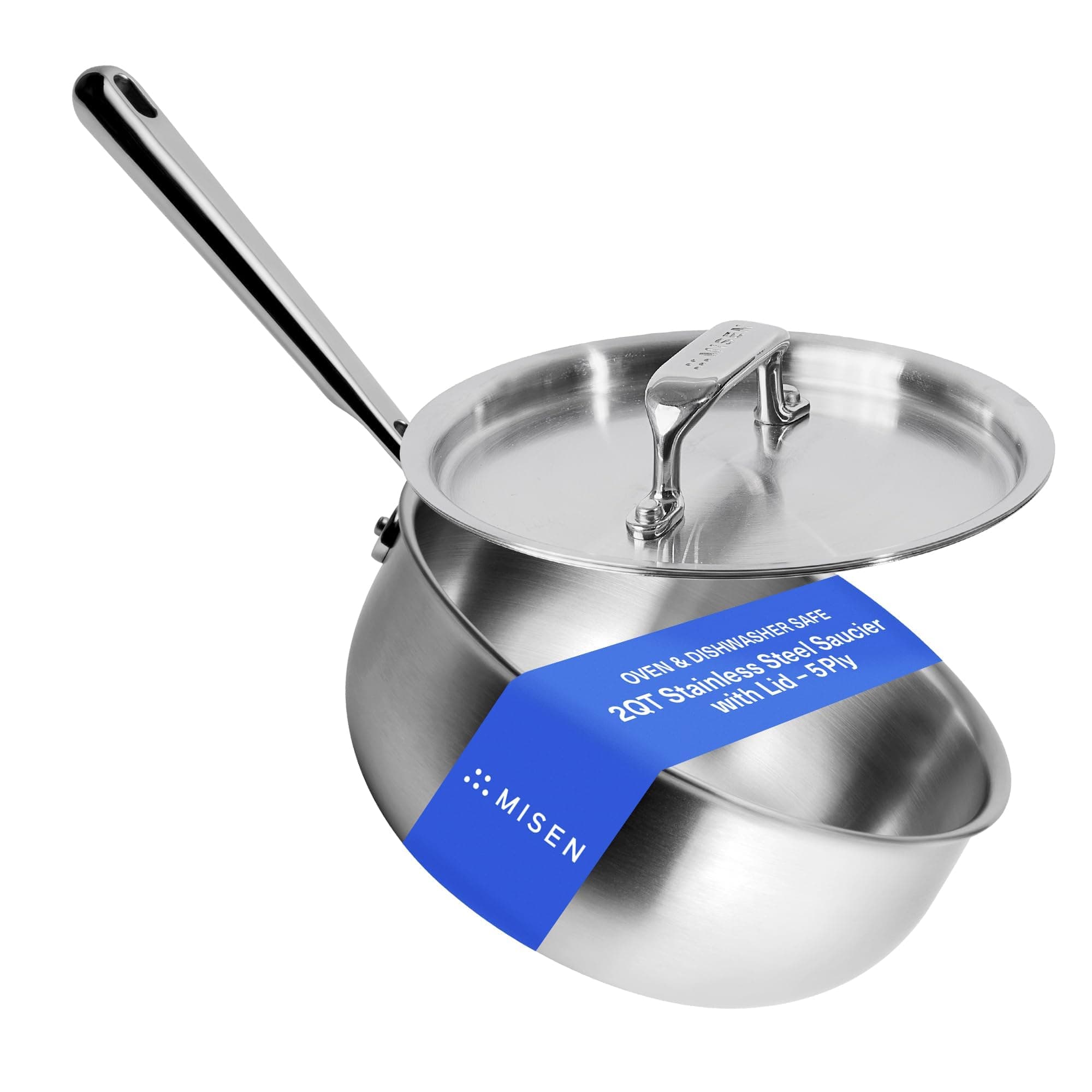 2 QT Stainless Steel Saucier Pan with Lid - 5-Ply Steel Sauce Pan