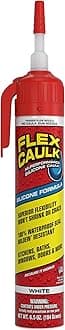 Flex Caulk, Silicone, Waterproof & Weatherproof Sealant, Strong, Indoor, Outdoor, Bath, Kitchen, Shower, Sink, Window, Baseboards, Door, RV, Roof, Wood, Glass, Tile, Marine, White, 6.5 oz, 1-Pack