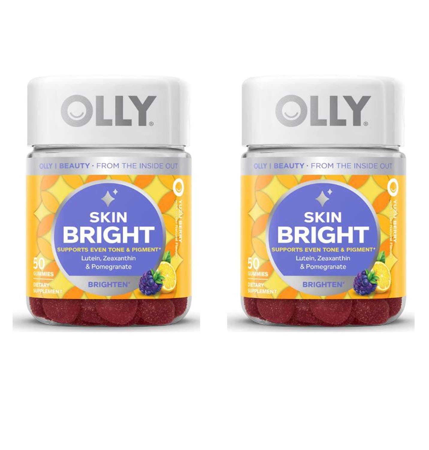 Olly Skin Bright Gummy Vitamins! 100 Gummies (2 Pack) Yuzu Berry Flavor! Formulated with Lutein, Zeaxanthin & Pomegranate!