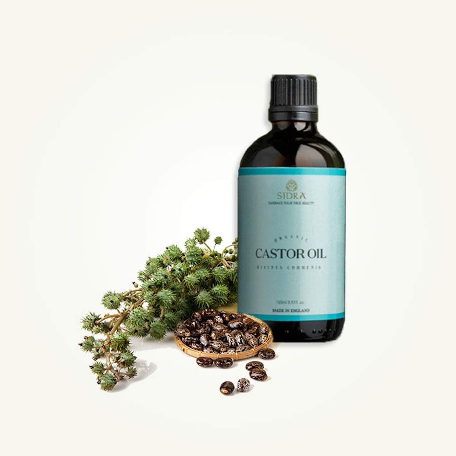 Organic Premium Castor Oil -100% Pure Cold Pressed 100ml Hexane-Free - For Dry Skin, Hair Eyelashes Growth Serum Eyebrows Treatment - Natural Beard Growth Oil - SIDRA