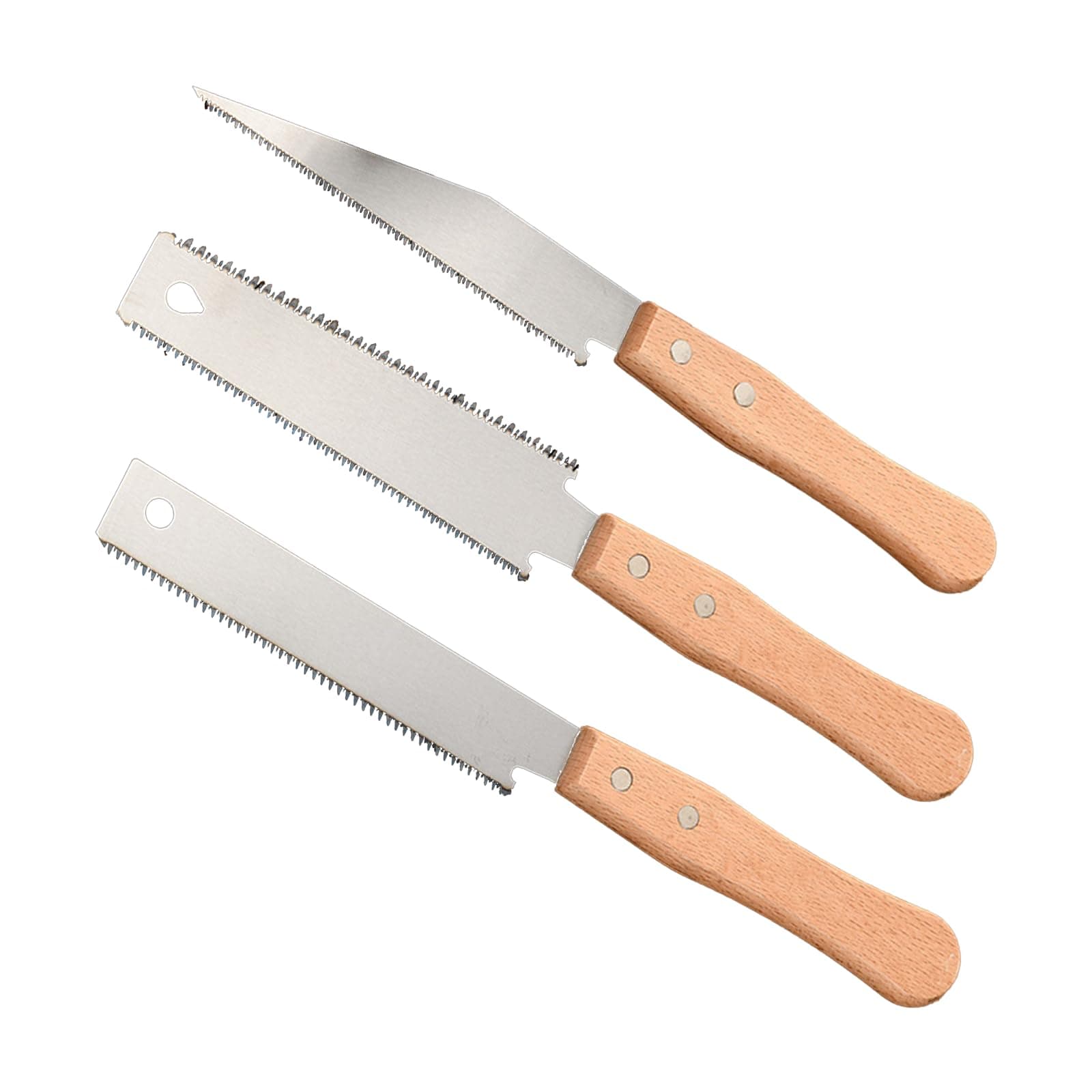 Hand Saw 3 Pack Japanese Woodworking Tools - Double Edged Pull Saw for Wood, DIY Flush Cut, Carpentry - Sharp Flat Double Sided Silver Saws