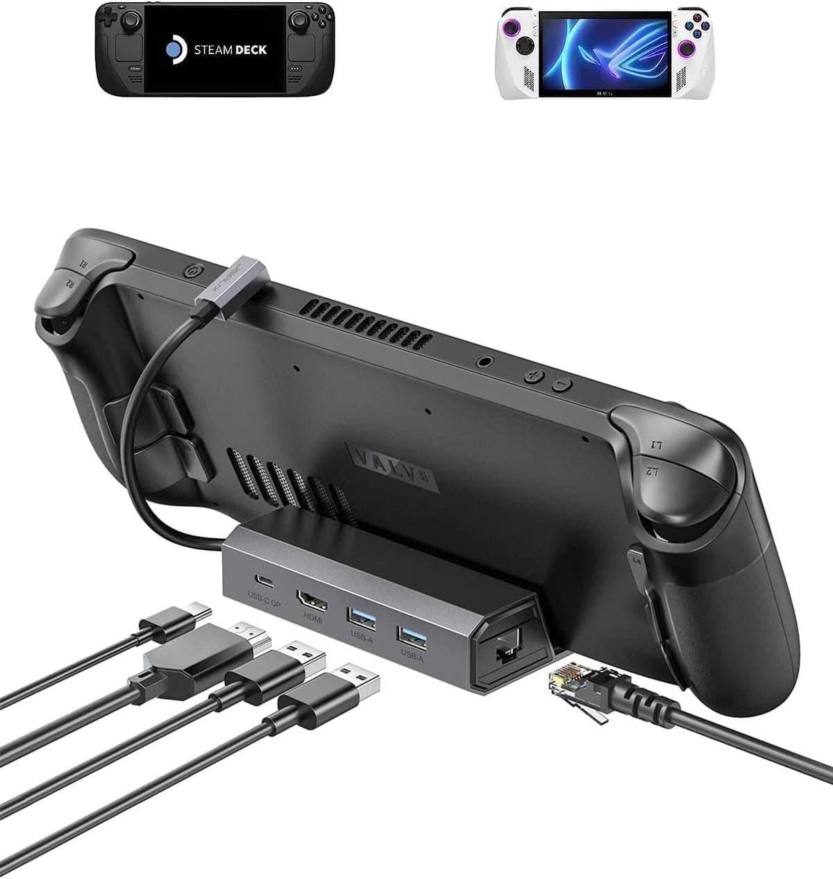 JSAUX Upgraded Version 5-in-1 Docking Station 4K@120Hz Steam Deck/ROG Ally X/Legion Go/MSI Claw Support HDMI 2.1/100Mbps Wired LAN/USB 2.0/100W Charging Support 5-in-1 Steam Deck Dock-HB0602