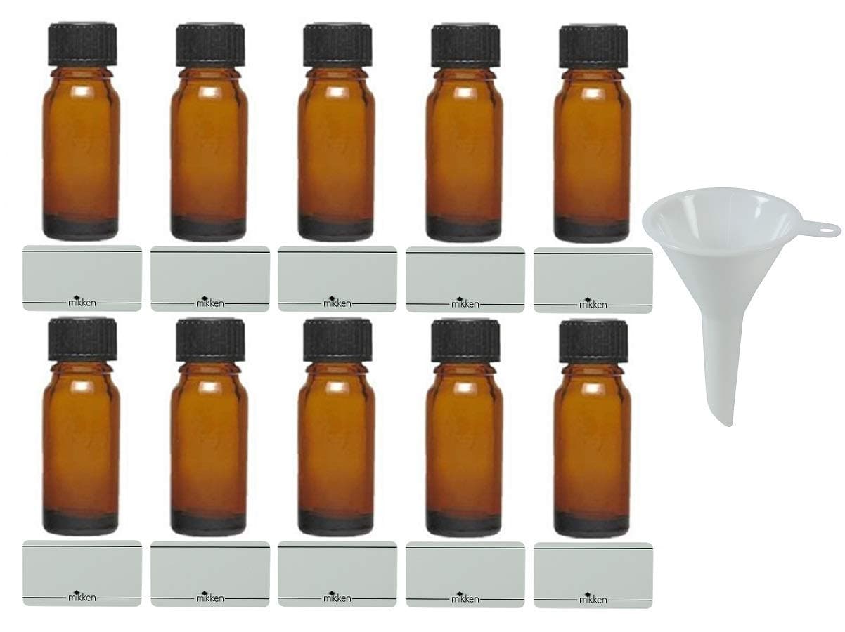 mikken 10 x brown pharmacist bottles, 10 ml, made in Germany, including labelling labels and funnel