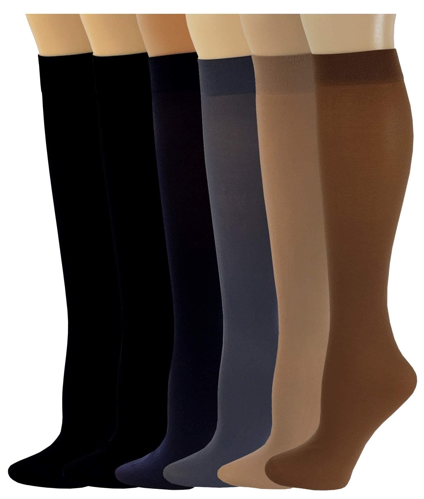 6 Pairs Women Opaque Stretchy Spandex Knee High Trouser Socks