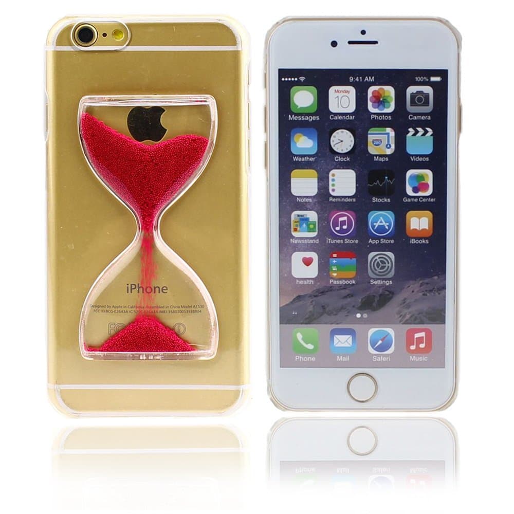 New Arrival Sand Clock Hourglass Timer Transparent Hard 3d Case Cover Shell for Iphone 6 (4.7'')+match One Screen Protector Film Guard (rose red)