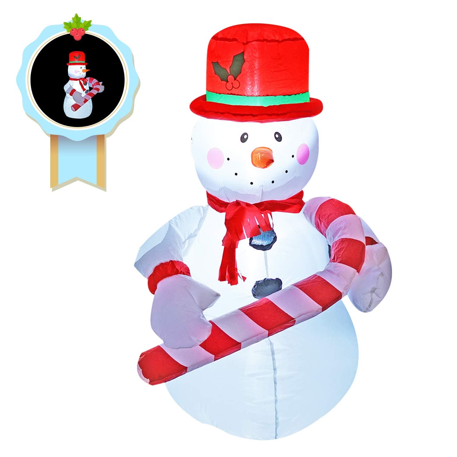 PARAYOYO 4 Ft Inflatable Christmas Snowman Hold a Candy Cane Decoration for Indoors Outdoors Home Yard Lawn Garden Decor
