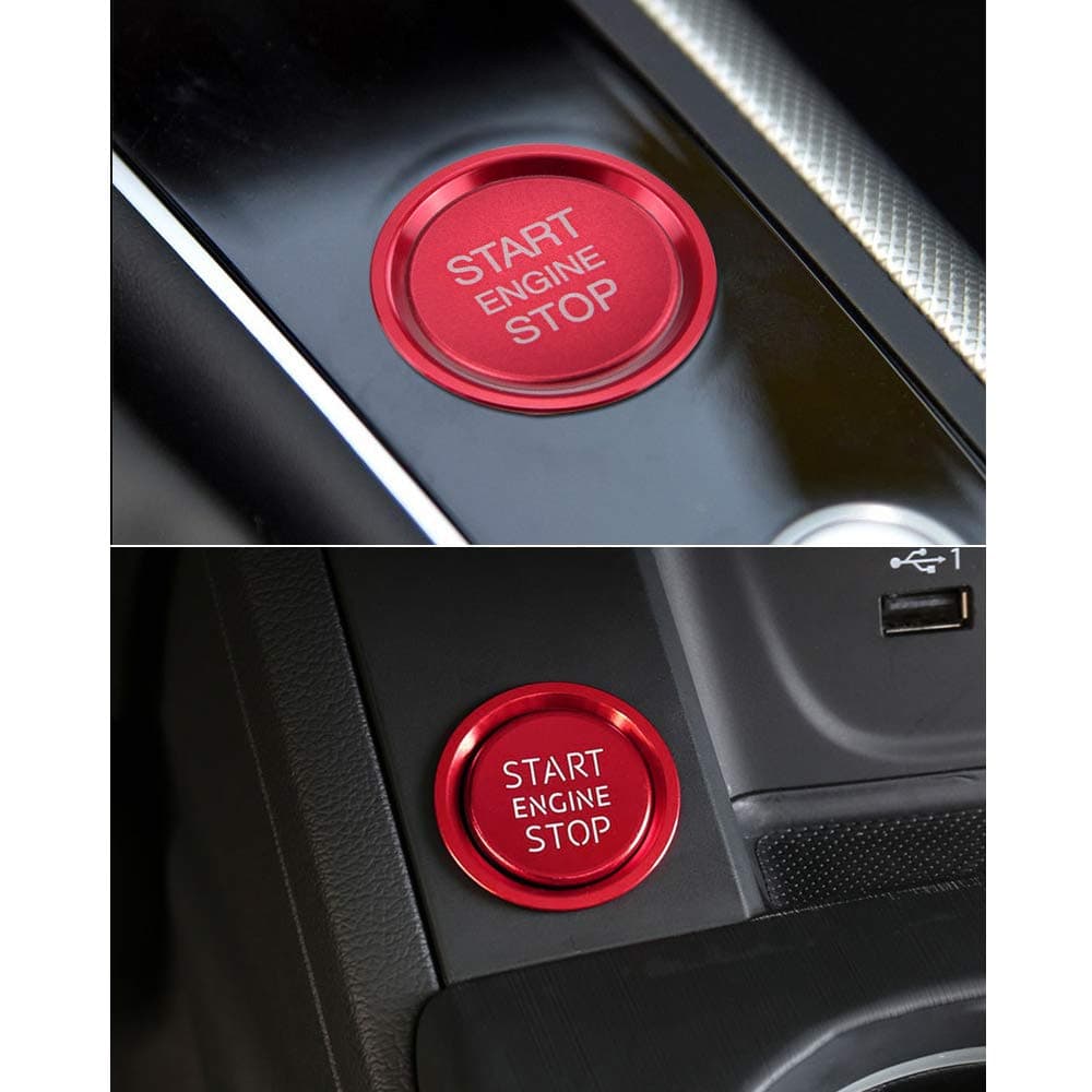 LECART 2Pcs Red Car Engine Start Stop Button Cover Ring Ignition Start Stop Button Trim Push Button Switch Decor Sticker Aluminum Alloy Auto Interior Accessories Compatible for Audi A4 A5 A6 A7 A8 Q5