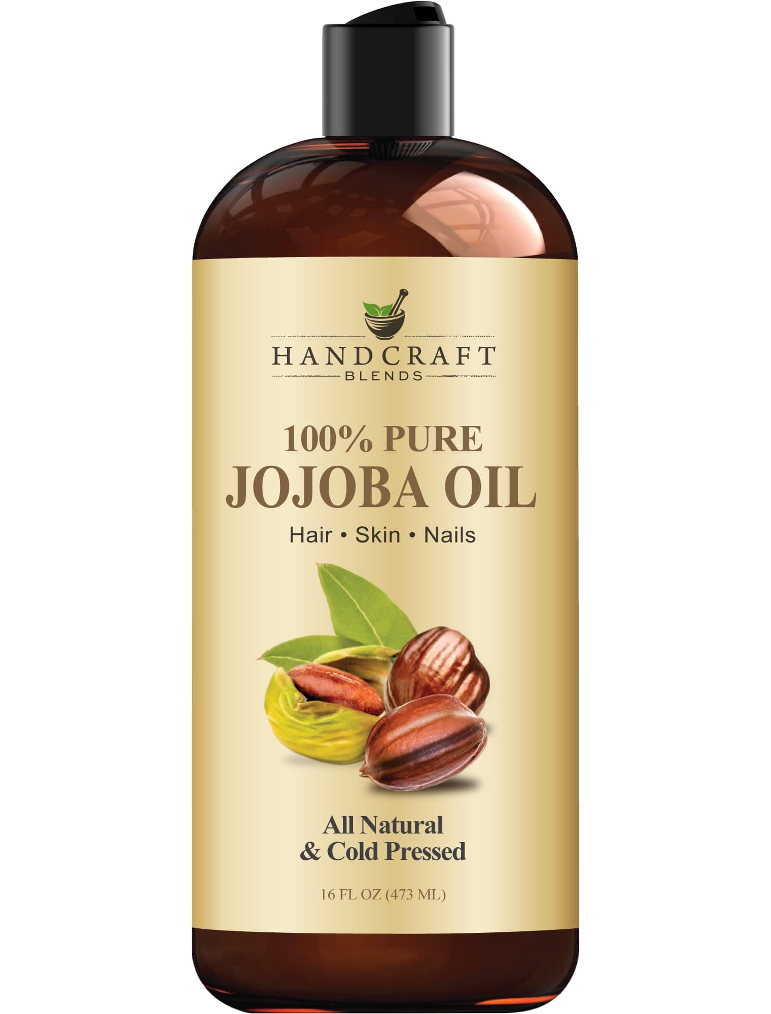 Handcraft Blends Jojoba Oil | 100% Pure and Natural | Ayurvedic Skin Care | Premium Grade Carrier Oil | Face | Skin | Hair | Massage | Cold-Pressed | Hexane-Free | 16 Fl Oz