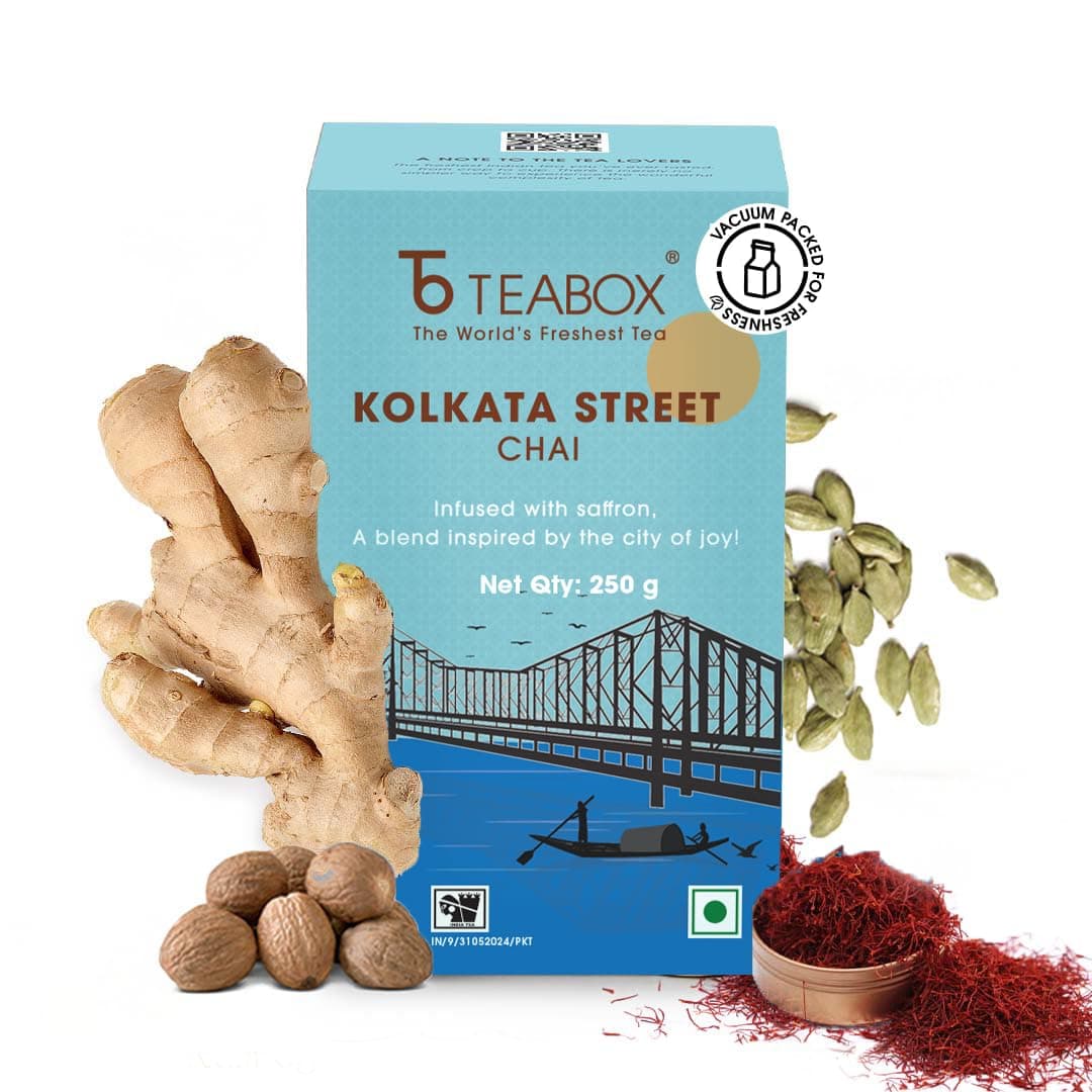 Teabox Kolkata Street Chai | Reminiscent Of The City Of Joy | Rich & Delectable, Blended With Saffron, Cardamom, Nutmeg & Ginger | With Exquisite Aromas Of Saffron | 250 Grams